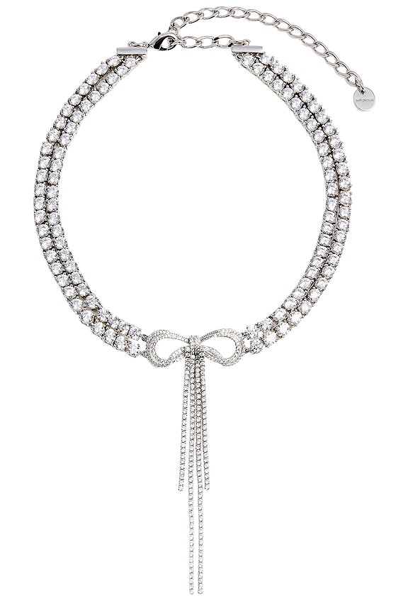 view 1 of 4 Double Crystal Bow Choker in Silver