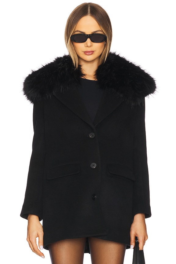view 2 of 5 Faux Fur Collar Coat in Black
