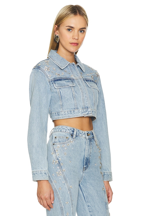 view 2 of 5 Crystal Embellished Denim Jacket in Light Blue