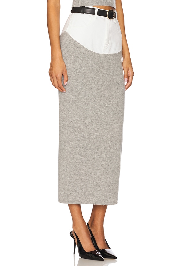 view 2 of 6 FALDA MIDI CON INSERCIÓN DE MEZCLILLA DE PUNTO in Grey