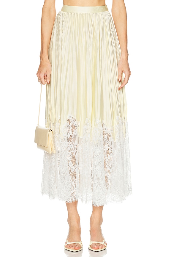 view 1 of 6 Yellow Satin Lace Midi Skirt in Yellow