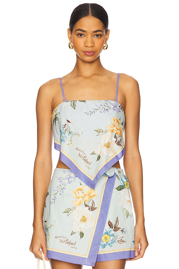 view 2 of 5 Floral Linen Top in Blue