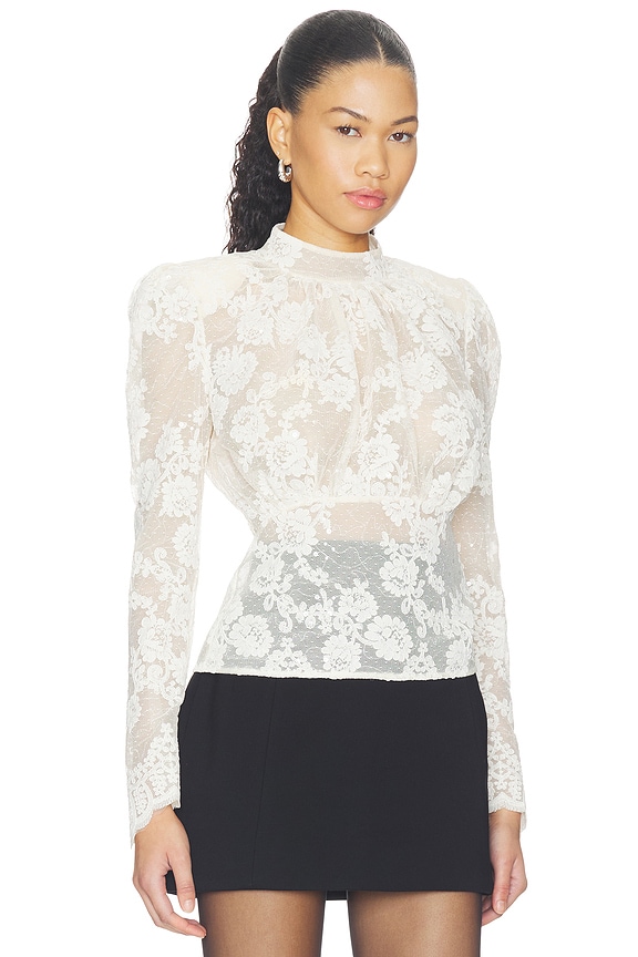 view 2 of 5 Cream Sequin Lace Top in Cream