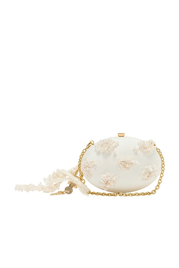 view 2 of 5 Cream Satin Floral Beaded Oval Clutch in Cream