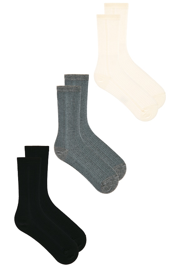 view 2 of 3 Cotton Cashmere Crew Socks Pack Of 3 in Black & Beige & Grey