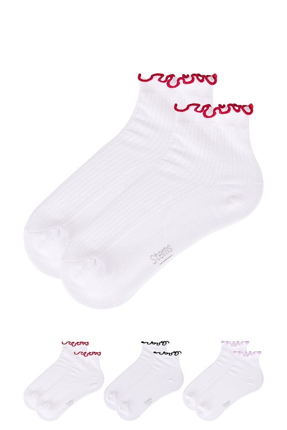 view 2 of 4 3-pack Ruffle Contrast Ankle Socks in Red, Black & Pink