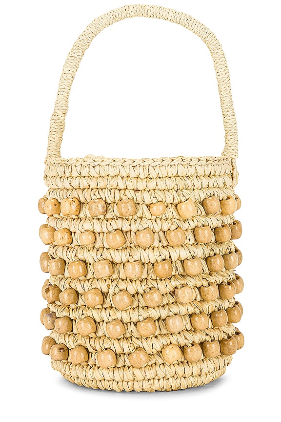 view 2 of 4 Wood Beaded Mini Bucket Bag in Natural Straw & Beads