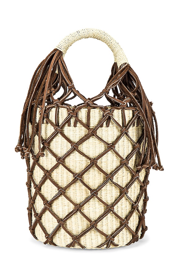 view 2 of 4 Leather Macrame Bucket Bag in Natural Straw & Brown Leather