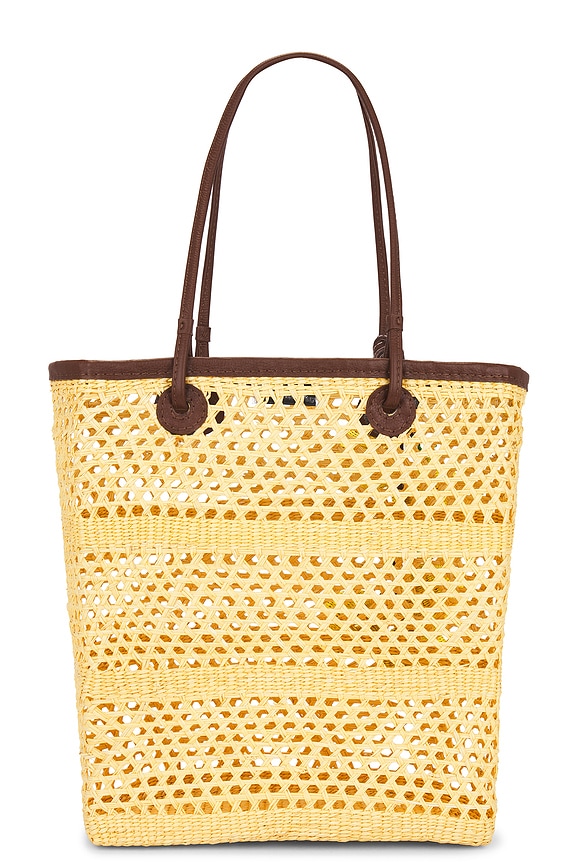 view 2 of 5 Open Weave Tote Bag in Beige & Cognac