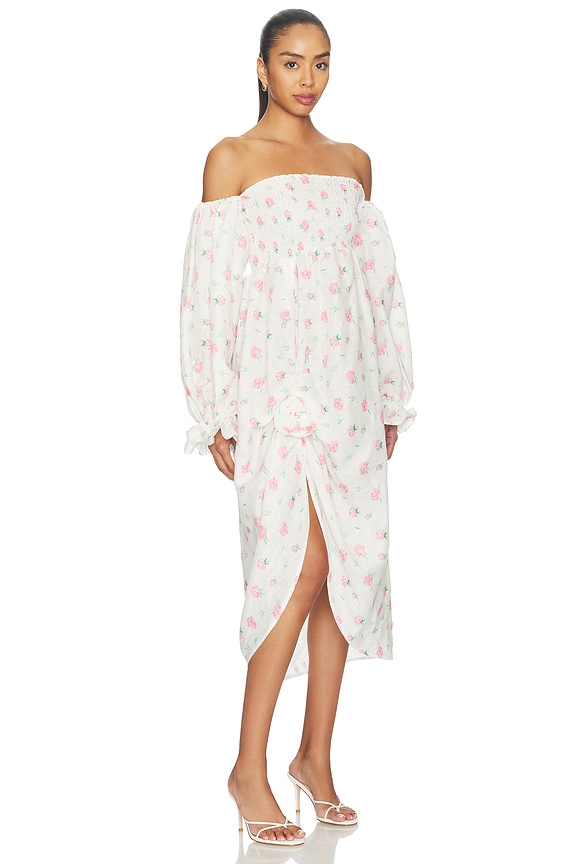 view 2 of 3 Atlanta Linen Dress With Rose Detail in White & Pink