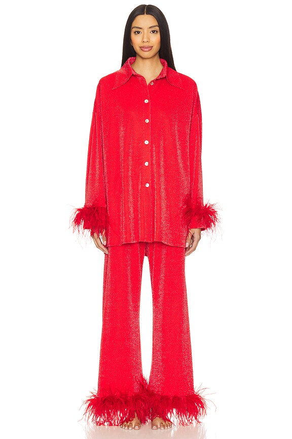 view 2 of 5 Cosmos Oversized Metallic Pajama Set in Red