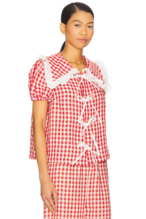 view 2 of 5 Puff Linen Lounge Shirt in Red Vichy