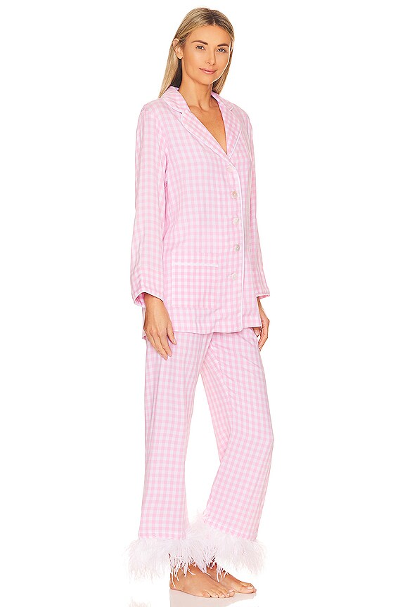 view 2 of 4 CONJUNTO PIJAMA PARTY PAJAMA SET WITH FEATHERS in Pink And White