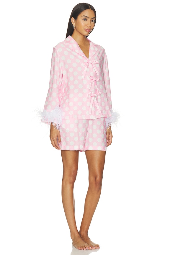 view 2 of 5 The Bow Set With Shorts With Detachable Feathers in Pink & White