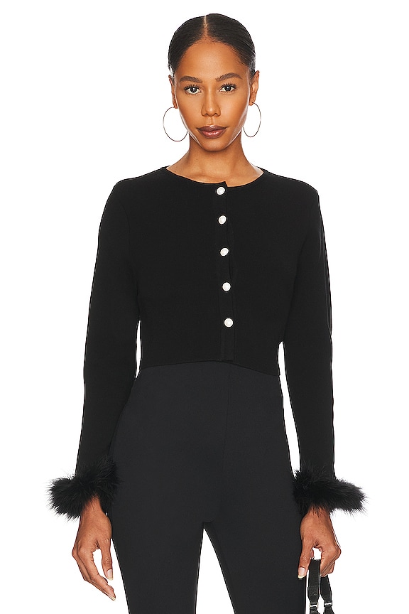 view 2 of 5 Detachable Feathers Knit Cardigan in Black