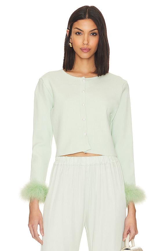 Sleeper Knitted Cardigan with Detachable Feathers in Mint | REVOLVE