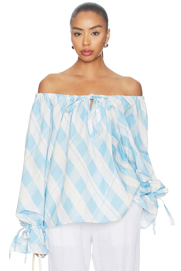 view 1 of 4 Cha-cha Lounge Blouse in White & Blue