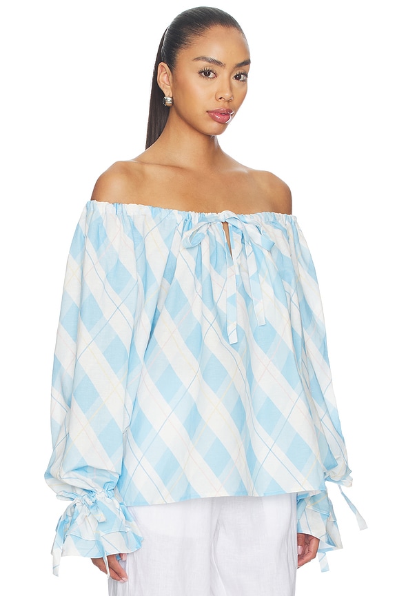 view 2 of 4 Cha-cha Lounge Blouse in White & Blue