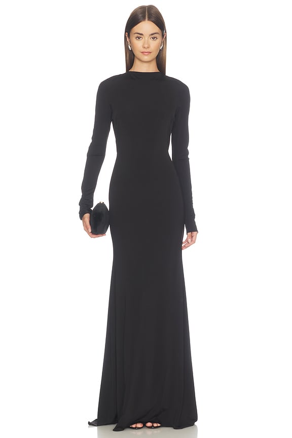 view 2 of 4 Rhea Long Sleeve Backless Gown in Black