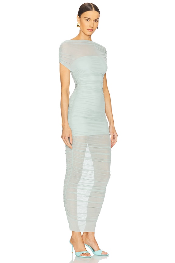 view 2 of 3 Noel Off Shoulder Mesh Midi Dress in Frosted Sea