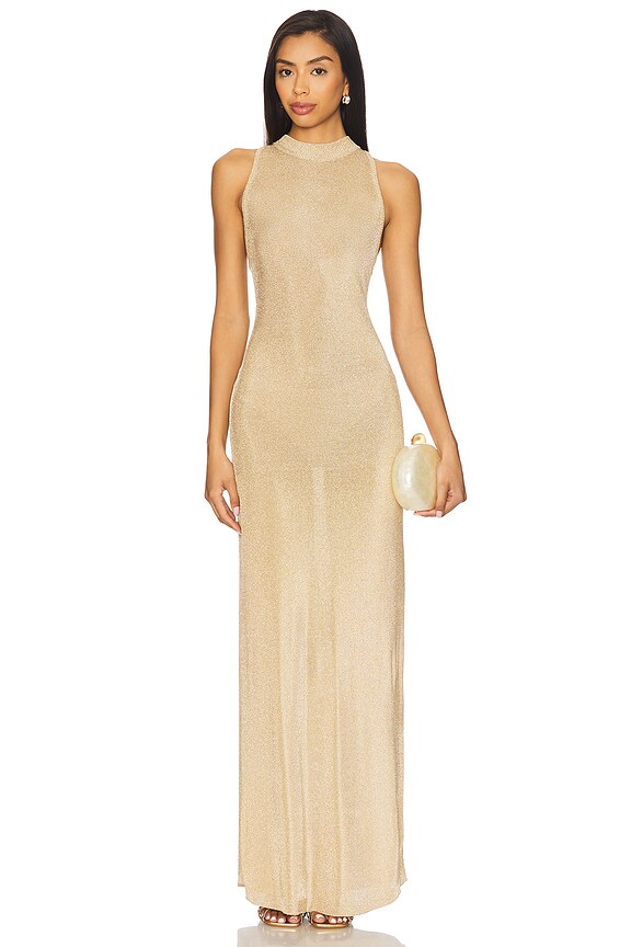 view 2 of 5 Henne Metallic Knit Maxi Dress in Gold