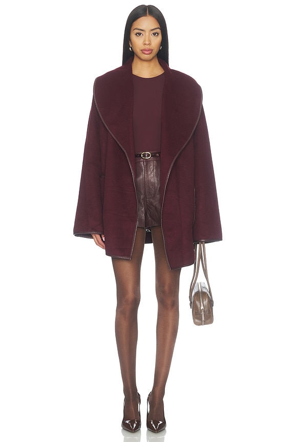 view 2 of 5 Dulcetta Wool Coat With Leather Piping in Bordeaux