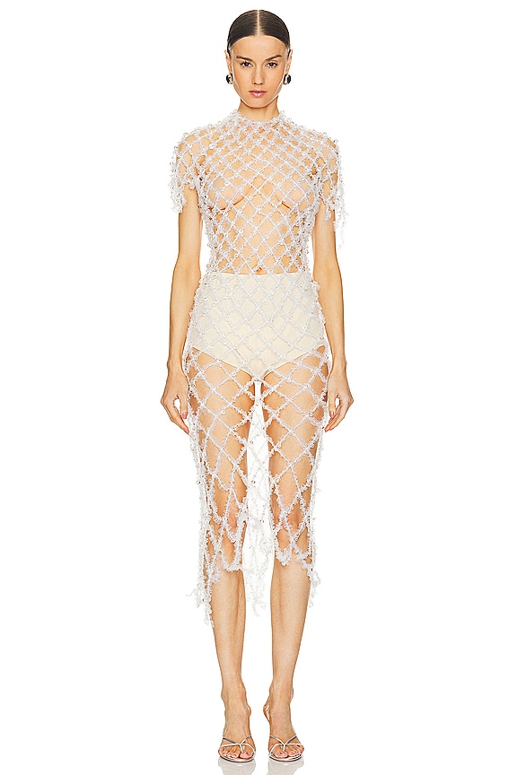 view 2 of 5 VESTIDO LARGO TRANSPARENTE CON CUENTAS DE CROCHET in White