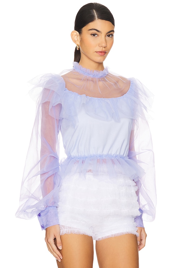 view 2 of 4 Organza Balloon Sleeve Top in Purple