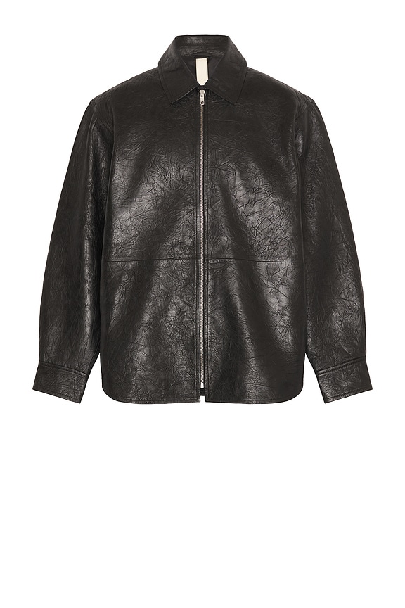 Sunflower Crinkle Leather Shirt Jacket in Black | REVOLVE