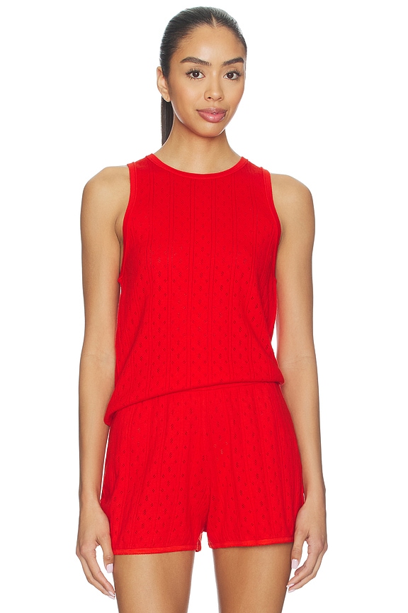 view 1 of 5 Pointelle Singlet Top in Tomato