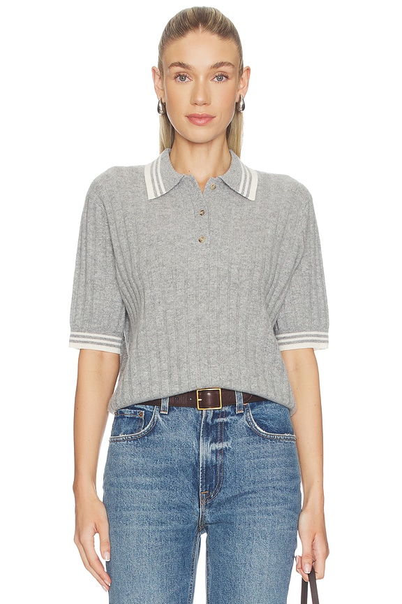 view 1 of 4 Striped Pique Top in Grey