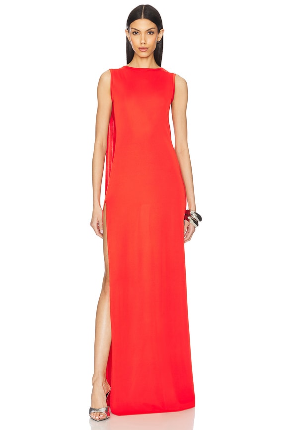 view 2 of 3 Floor Length Cowl Back Dress in Red