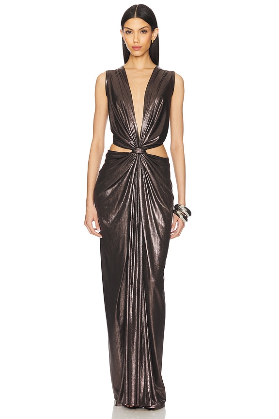 view 2 of 5 Floor Length Knot Dress in Metallic Espresso