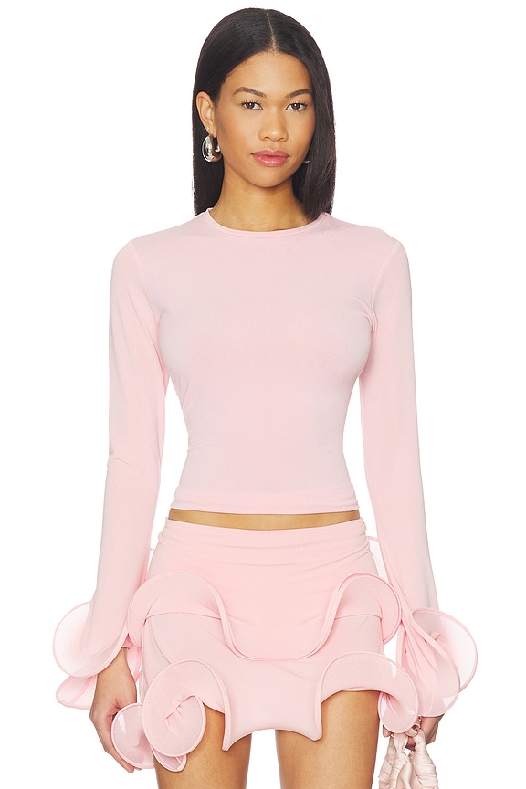 view 1 of 4 Wave Sleeve Bamboo Top in Powder Pink