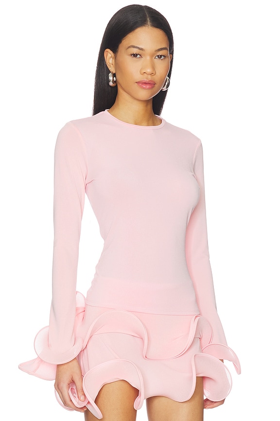 view 2 of 4 Wave Sleeve Bamboo Top in Powder Pink