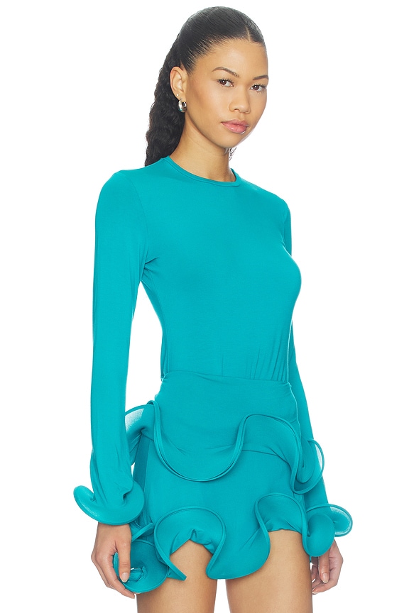 view 2 of 4 Wave Sleeve Bamboo Top in Aqua