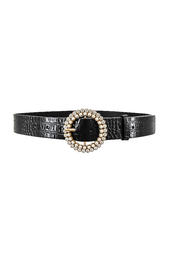 view 1 of 3 Leather Rhinestone Buckle Belt in Black