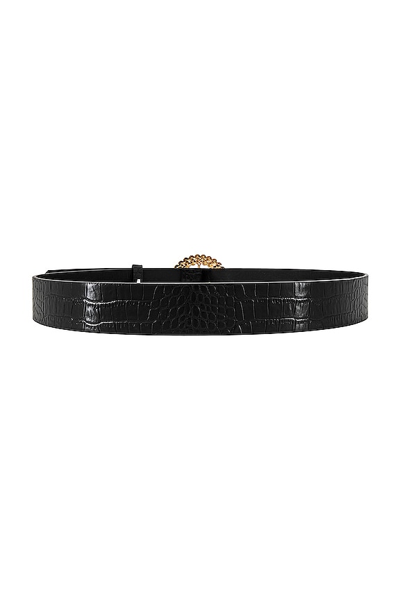 view 2 of 3 Leather Rhinestone Buckle Belt in Black