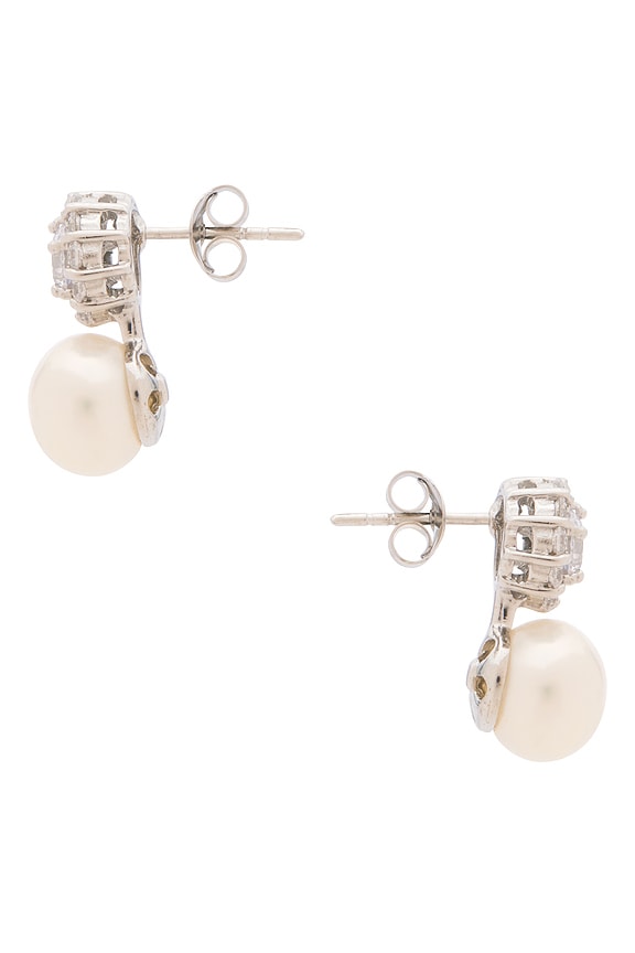 view 2 of 2 Halo Stud Pearl Drop Earring in Silver & Pearl