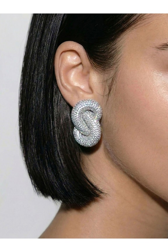 view 2 of 2 Le Deux Pave Earring in Silver