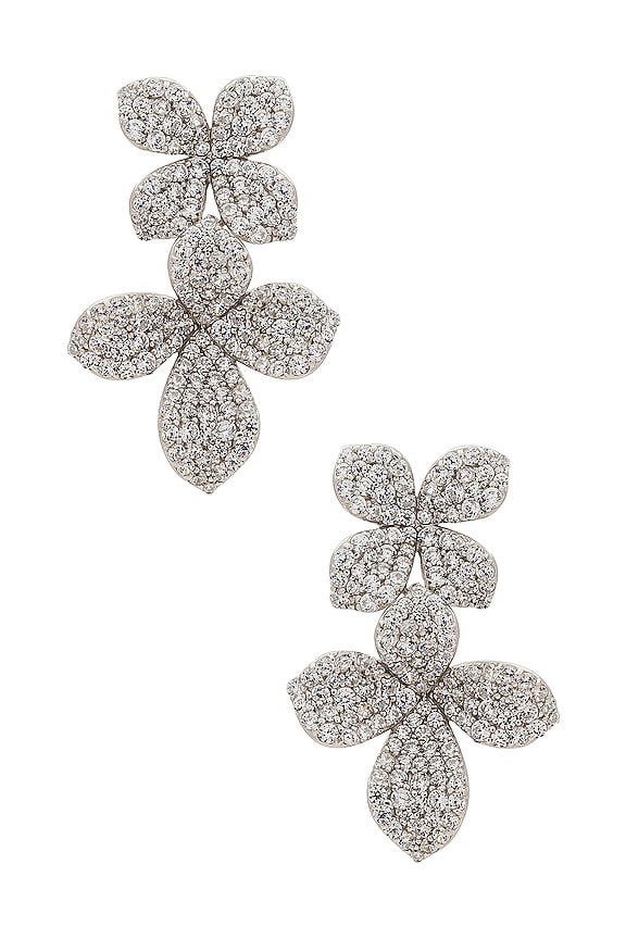 SHASHI Flower Pave Drop Earring in White Gold | REVOLVE