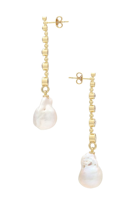 view 2 of 2 PENDIENTES LARGOS in Gold & Pearl