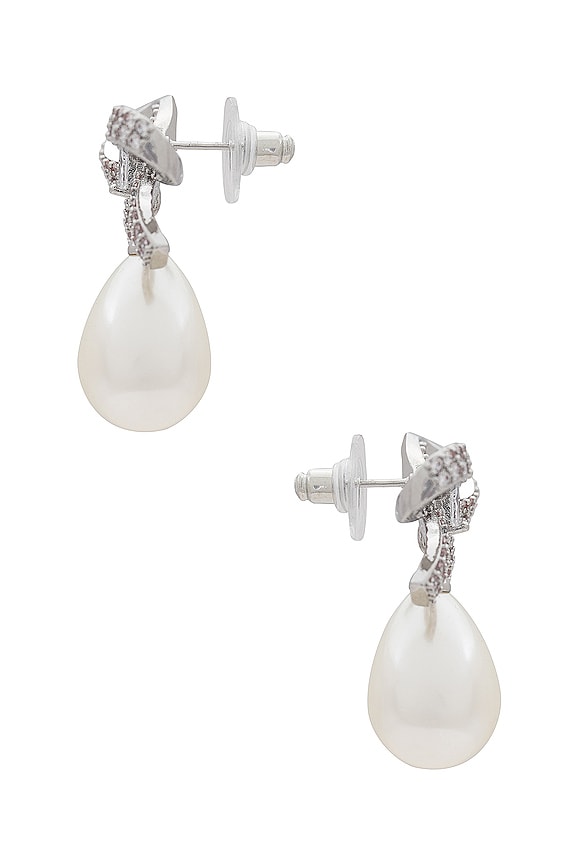 view 2 of 2 Pave Bow Pearl Drop Earring in Silver