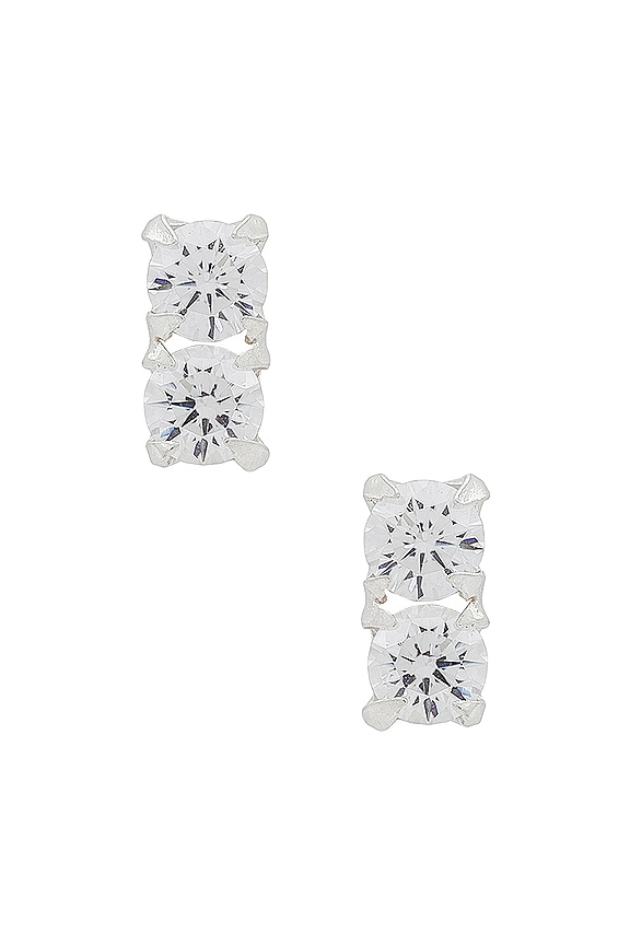 SHASHI Double Cz Stud Earring in Silver | REVOLVE