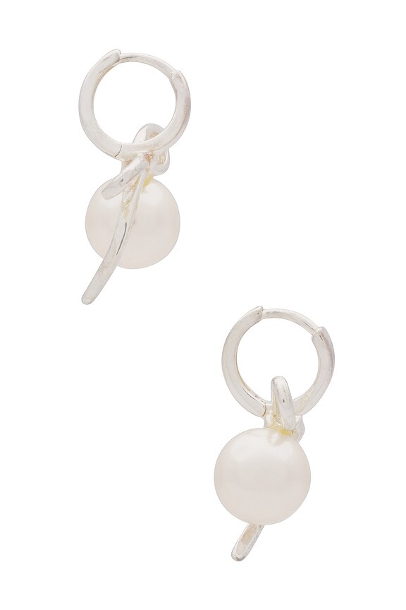 view 2 of 3 Pearl Bow Huggie in Silver