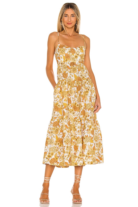 Shona Joy Margarita Tiered Midi Dress in Sunflower Multi | REVOLVE