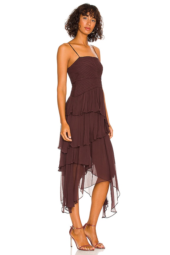 view 2 of 3 Olympia Pin Tuck Frill Midi Dress in Chocolate
