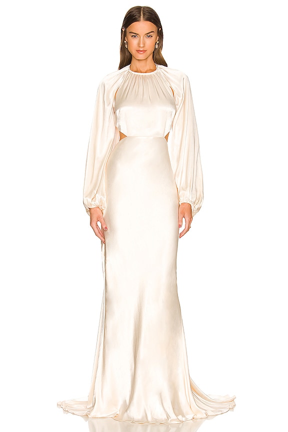 view 2 of 4 La Lune Balloon Sleeve Open Back Maxi Dress in Cream