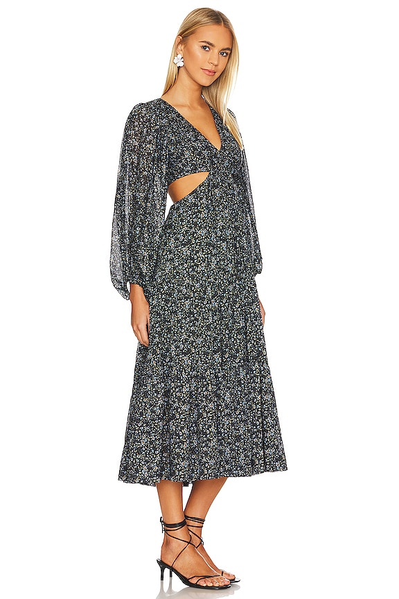 view 2 of 3 Denise Balloon Sleeve Midi Dress in Black Multi