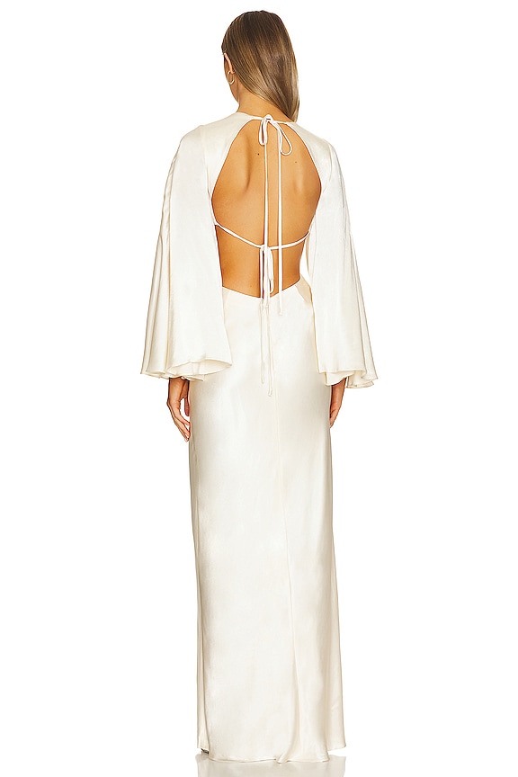 Shona Joy La Lune Flared Sleeve Open Back Maxi Dress in Cream